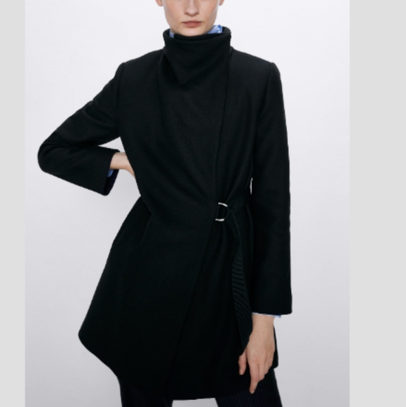 Zara Manteco Italian Wool buckle wrap coat XS - Picture 4 of 12